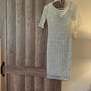 NWT white sparkly sequin cocktail elegant wedding bridal holiday dress sz 5/6